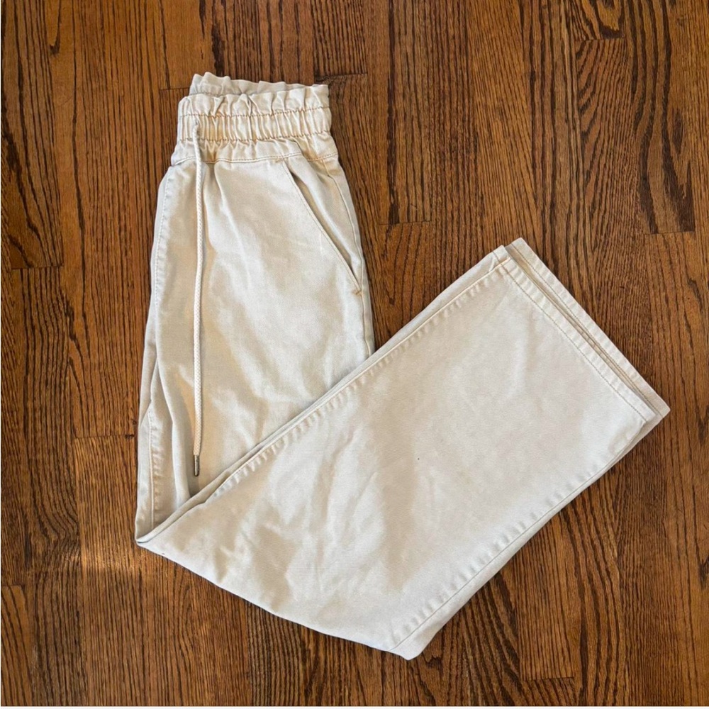 Forever 21 cream drawstring high-waisted wide-leg pants size XS